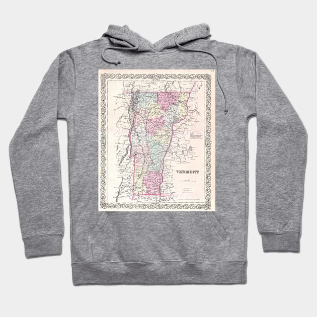 Vintage Map of Vermont (1855) Hoodie by Bravuramedia